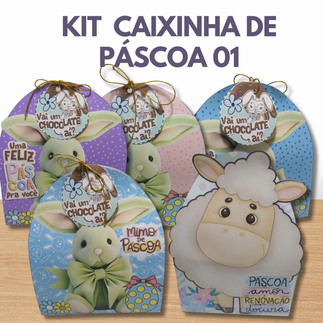 Kit sacolinhas de Páscoa modelos ovelha e coelho