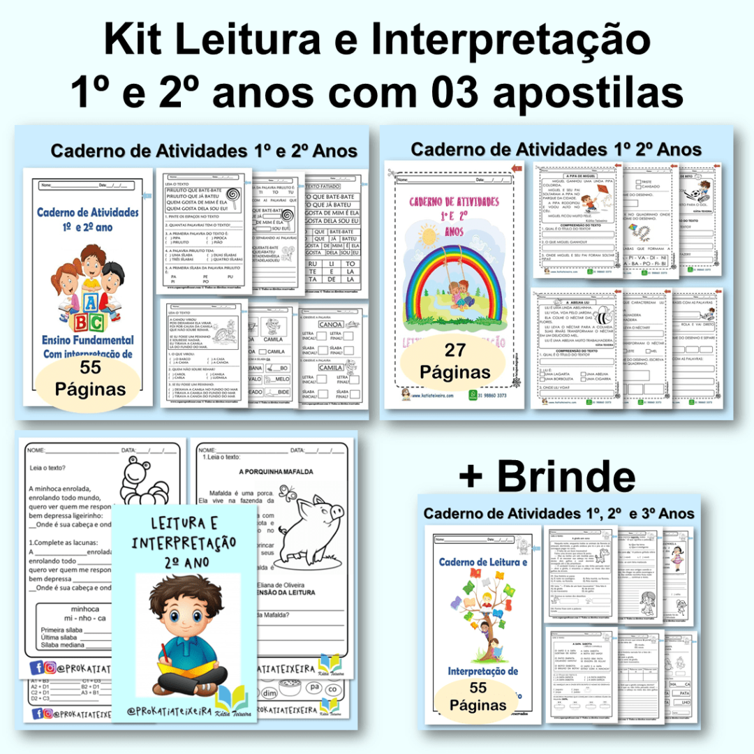 Pacote Leitura e Interpretação 1º e 2º anos com 03 apostilas + brinde