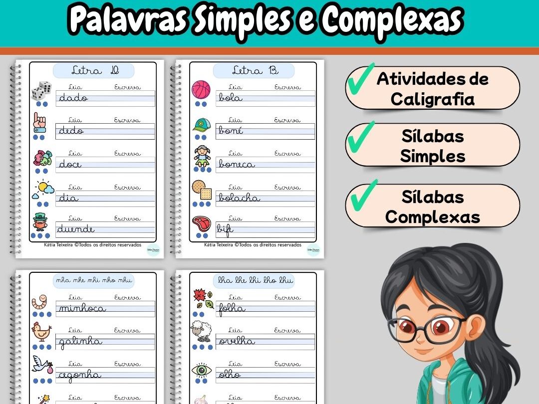 Kit 2 Apostilas Caligrafia Palavras Simples e Complexas