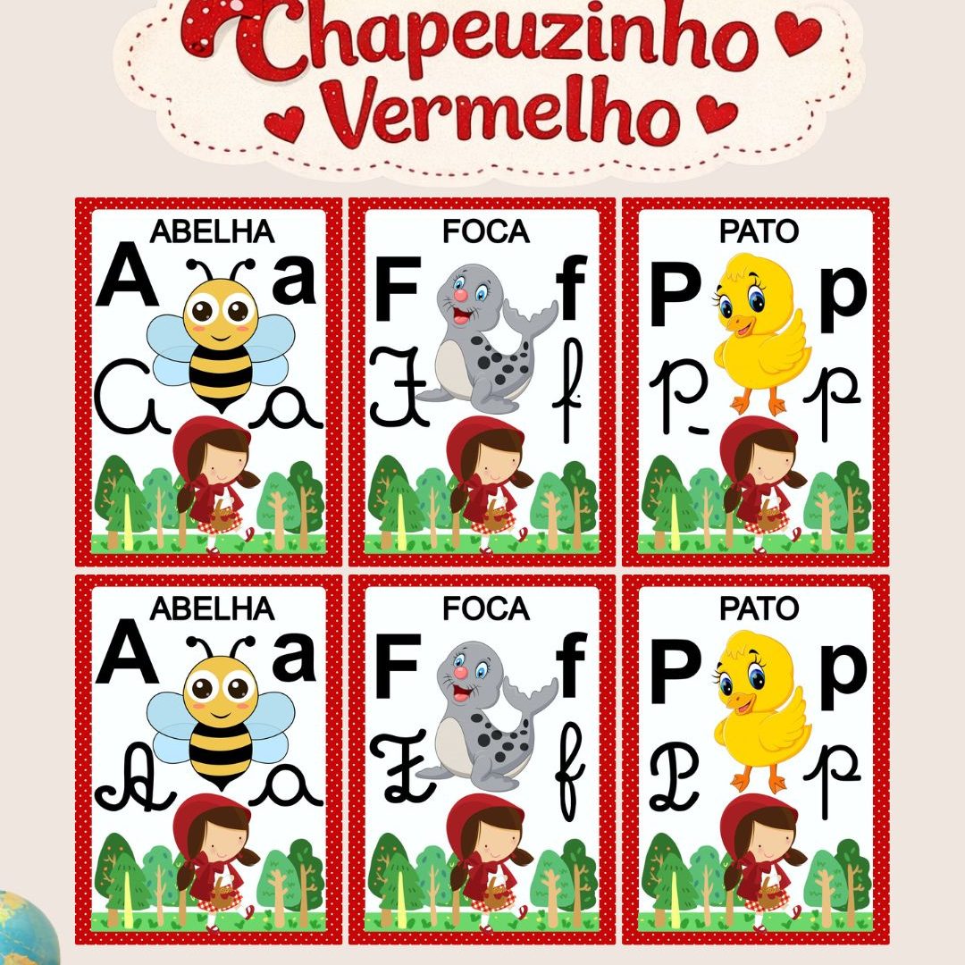 Alfabeto 4 tipos de letras + Números até 50 Chapeuzinho Vermelho.