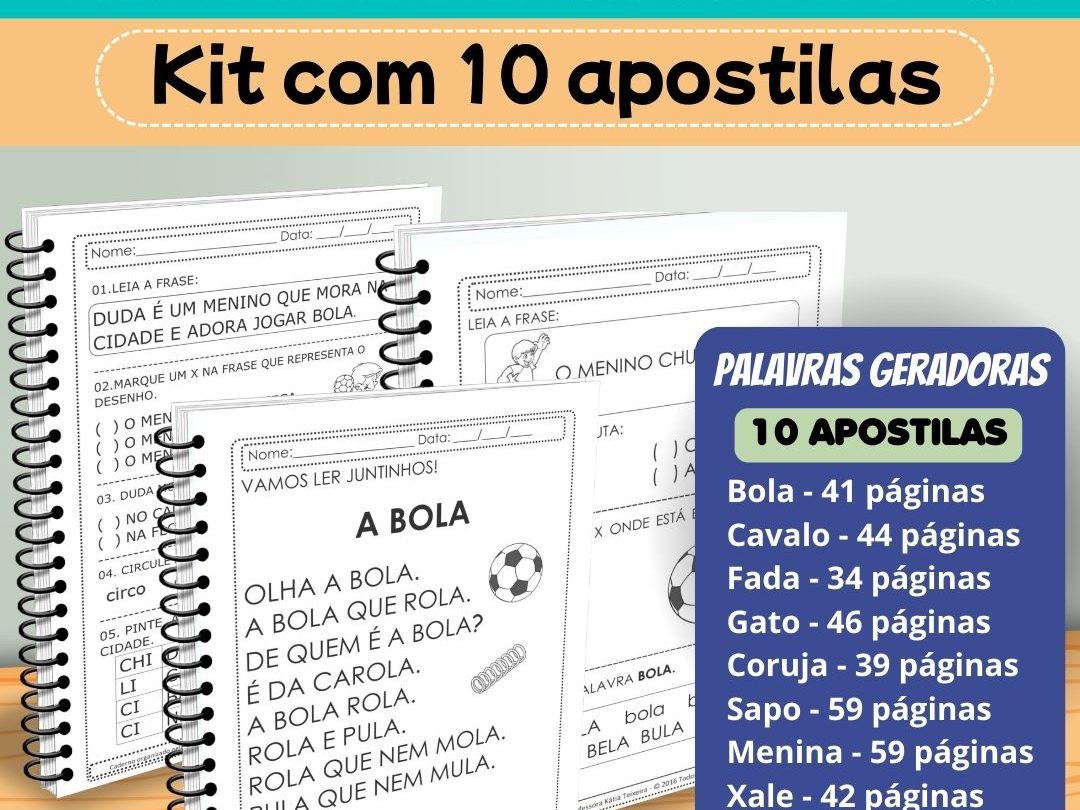 Projeto de Alfabetização Palavras Geradoras com 10 Apostilas
