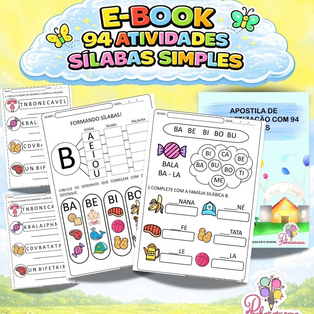 Apostila de Alfabetização Sílabas Simples com 94 páginas