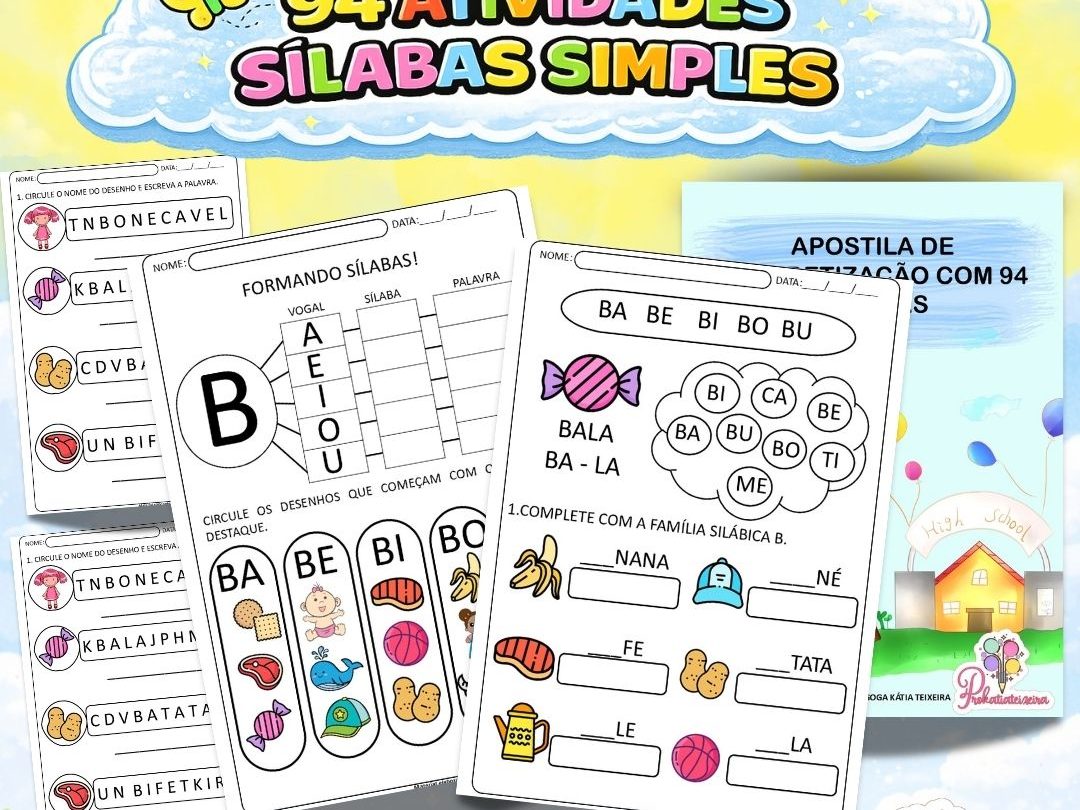 Apostila de Alfabetização Sílabas Simples com 94 páginas