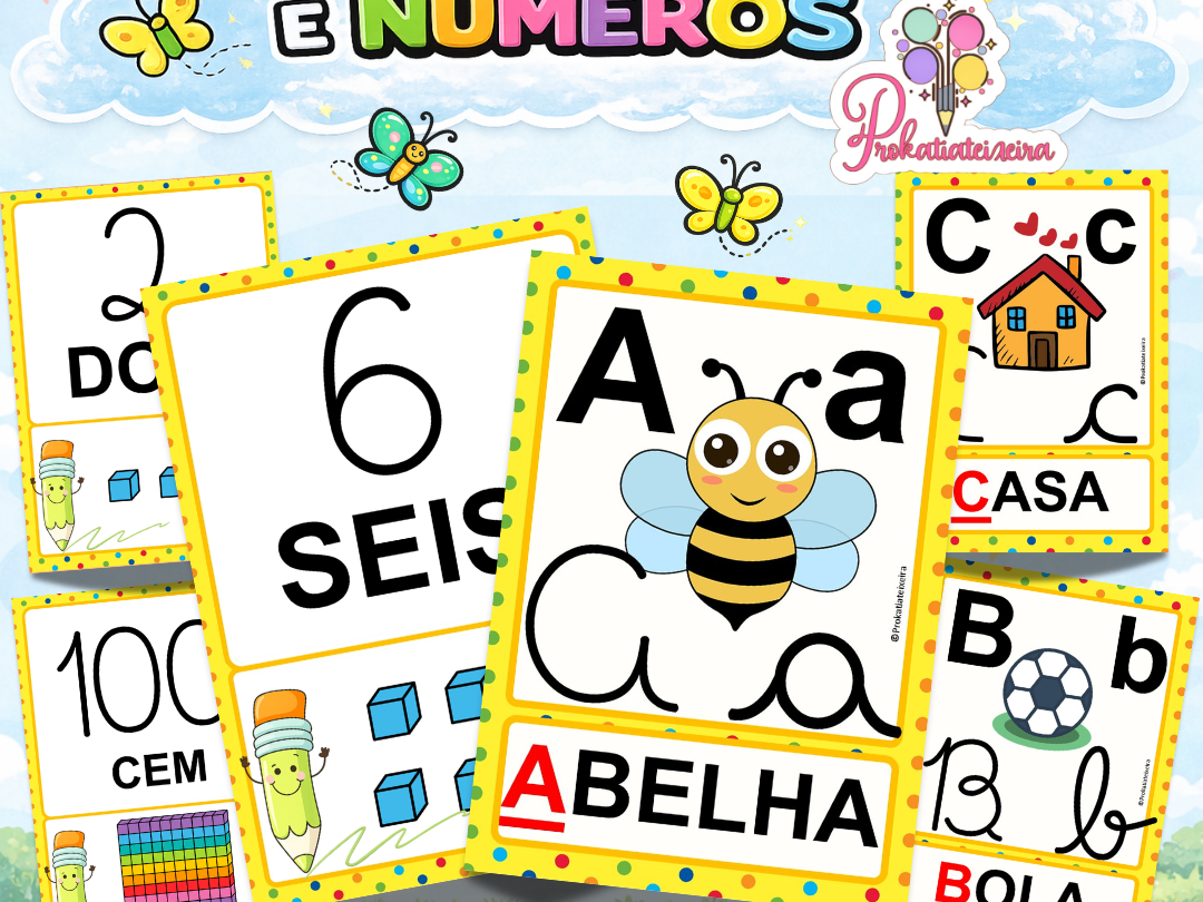 Kit Alfabeto Ilustrado 4 Tipos de Letras + Números até 100