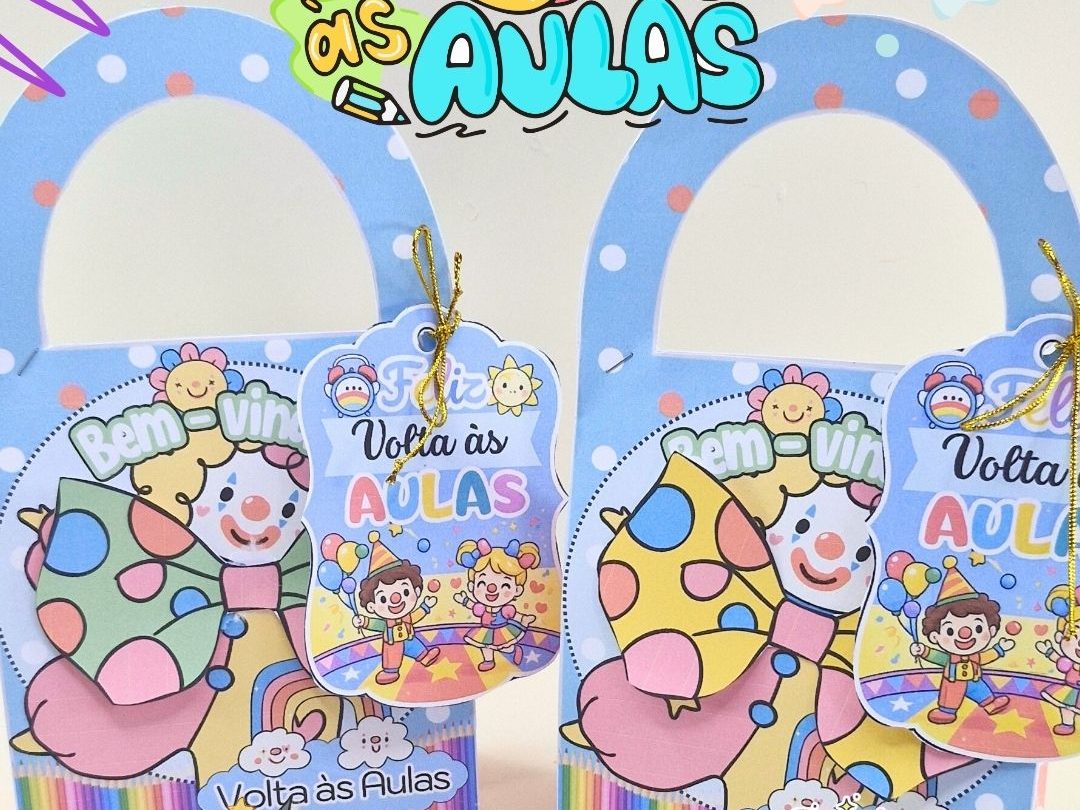 i Caixinha Volta às Aulas Azul Palhacinho Gravata Tag