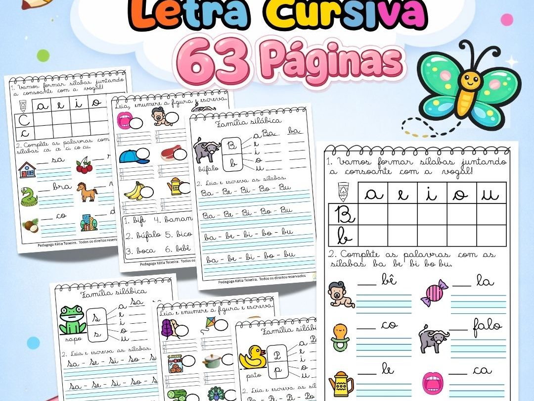 63 Atividades de Alfabetização Sílabas Simples Letra Cursiva
