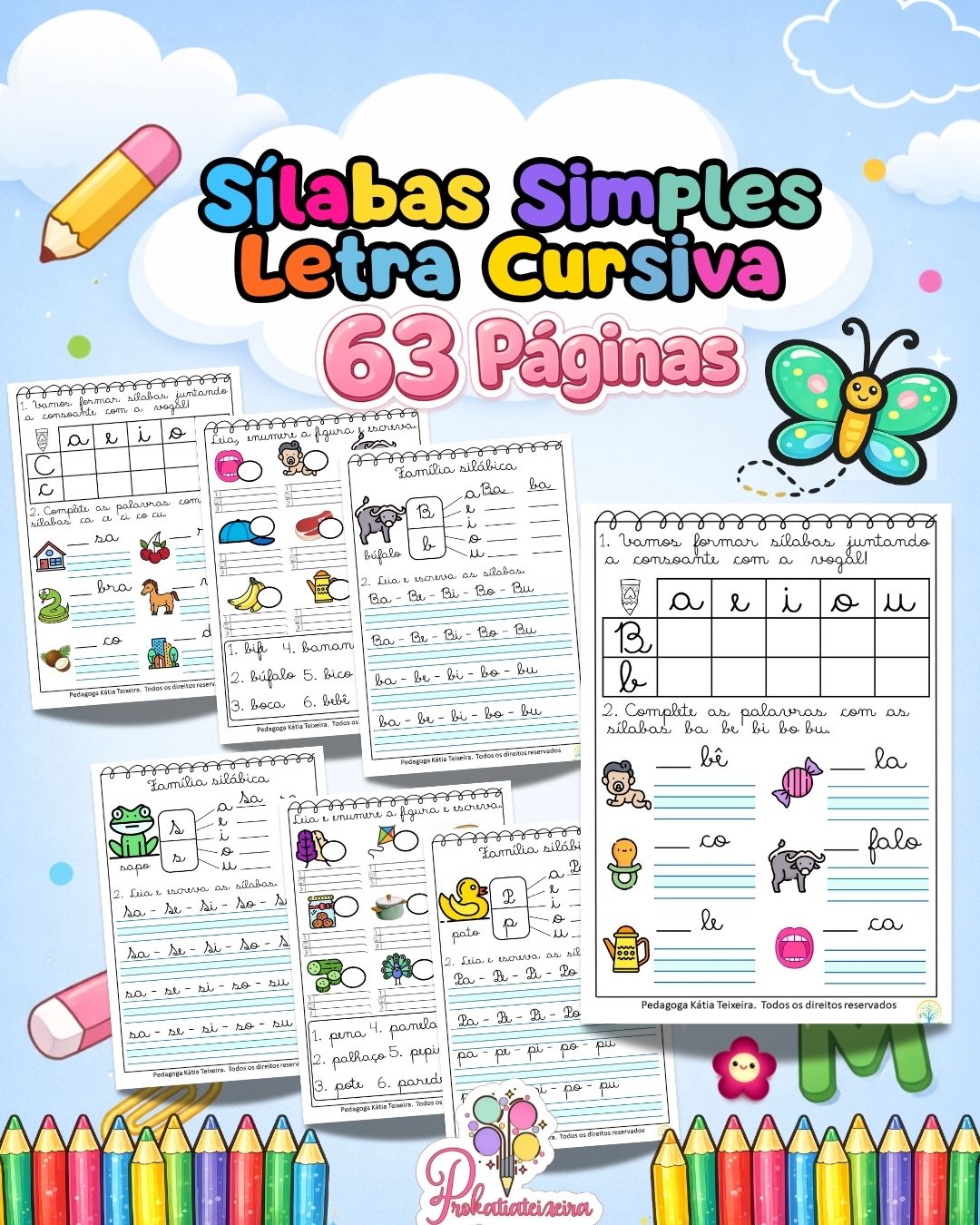 63 Atividades de Alfabetização Sílabas Simples Letra Cursiva
