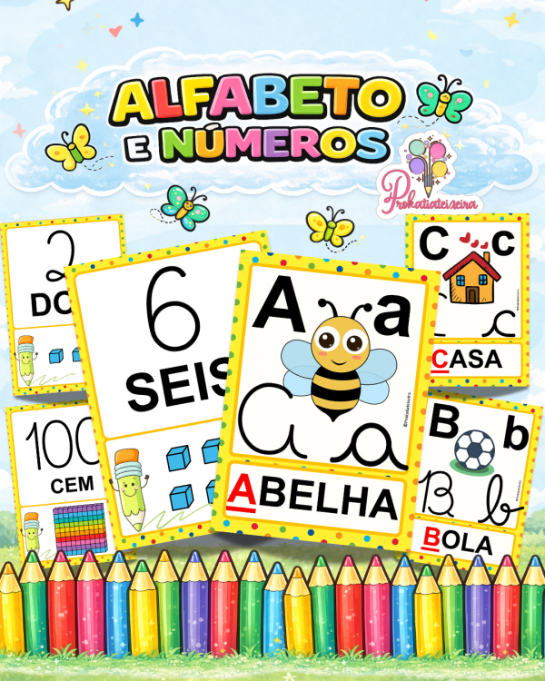 Kit Alfabetos e Números ilustrados Parede - Imagem 4