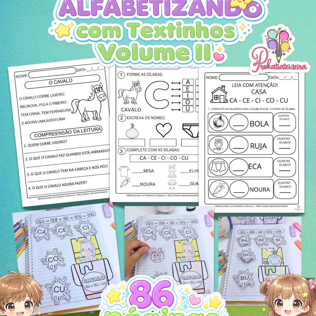 ALFABETIZANDO COM TEXTINHOS VOLUME 2 COM 86 PÁGINA