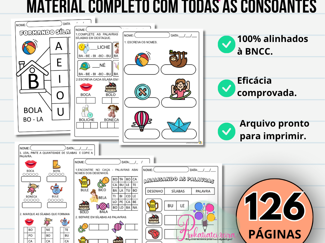 Sílabas Simples com 126 páginas - Caderno 01
