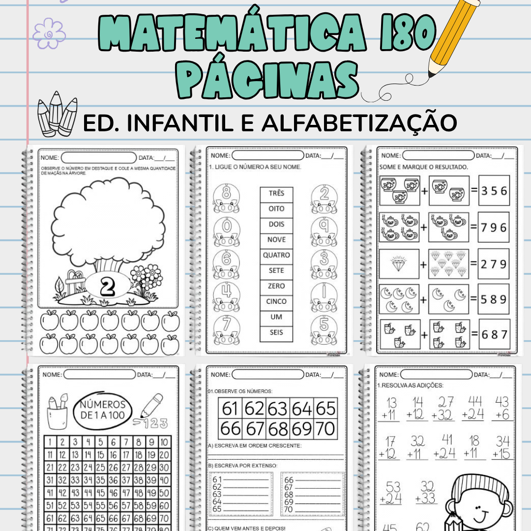 Atividades de Matemática Ed. Infantil e Alfabetização com 180 páginas