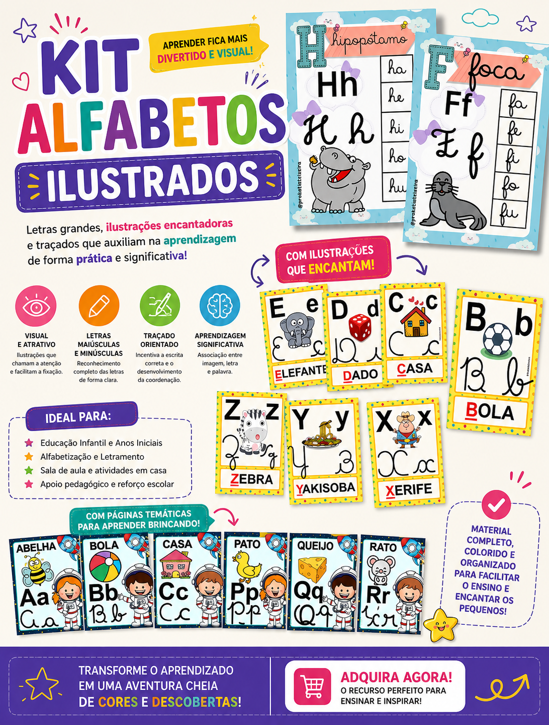 Kit Alfabetos e Números ilustrados Parede