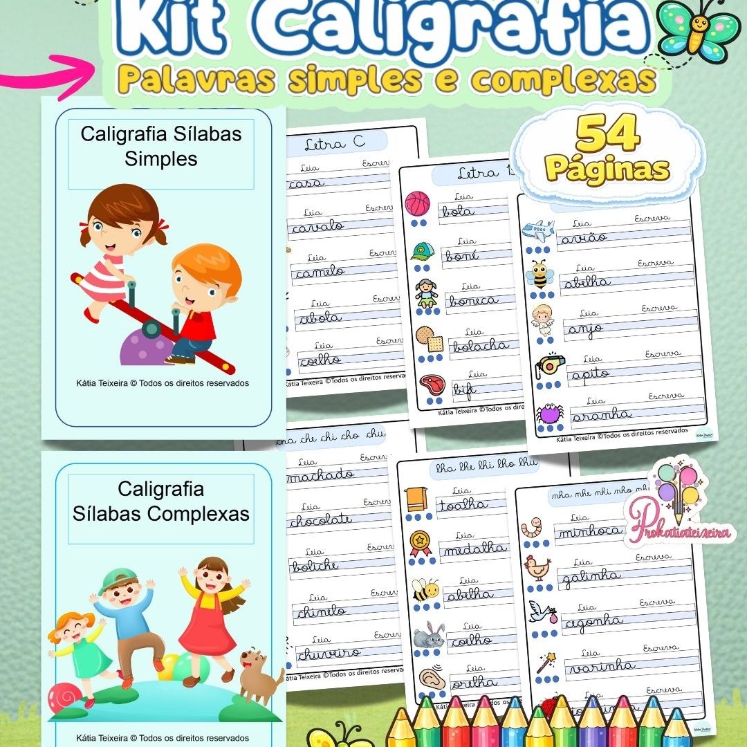 Kit Caligrafia com Palavras Simples e Complexas CURSIVA