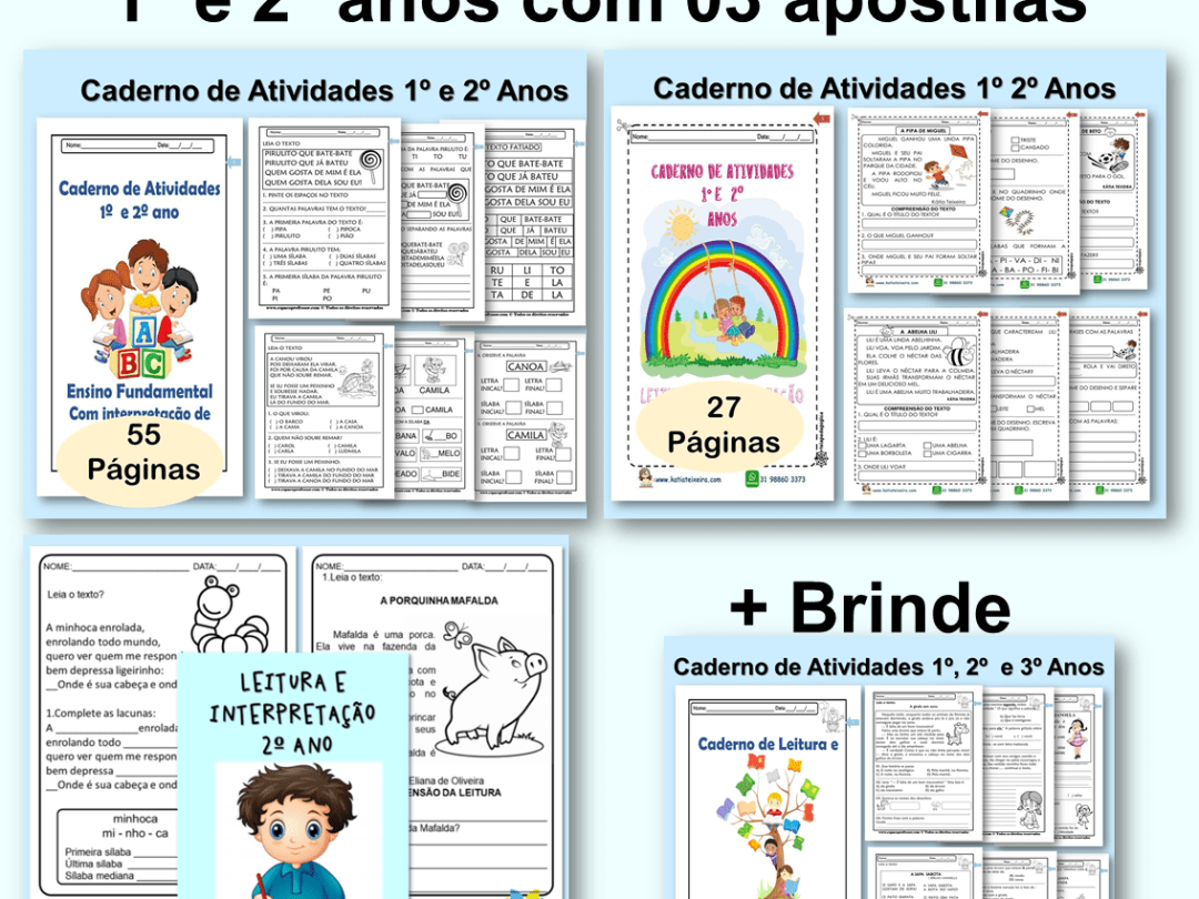 Pacote Leitura e Interpretação 1º e 2º anos com 03 apostilas + brinde