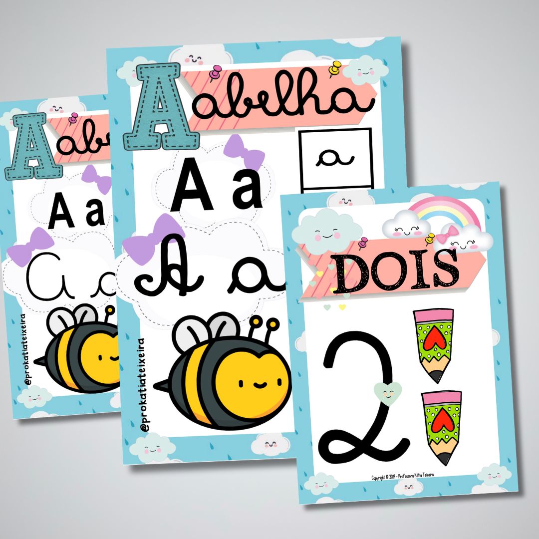 Alfabeto Cursivo com Sílabas Chuva de Amor + Números