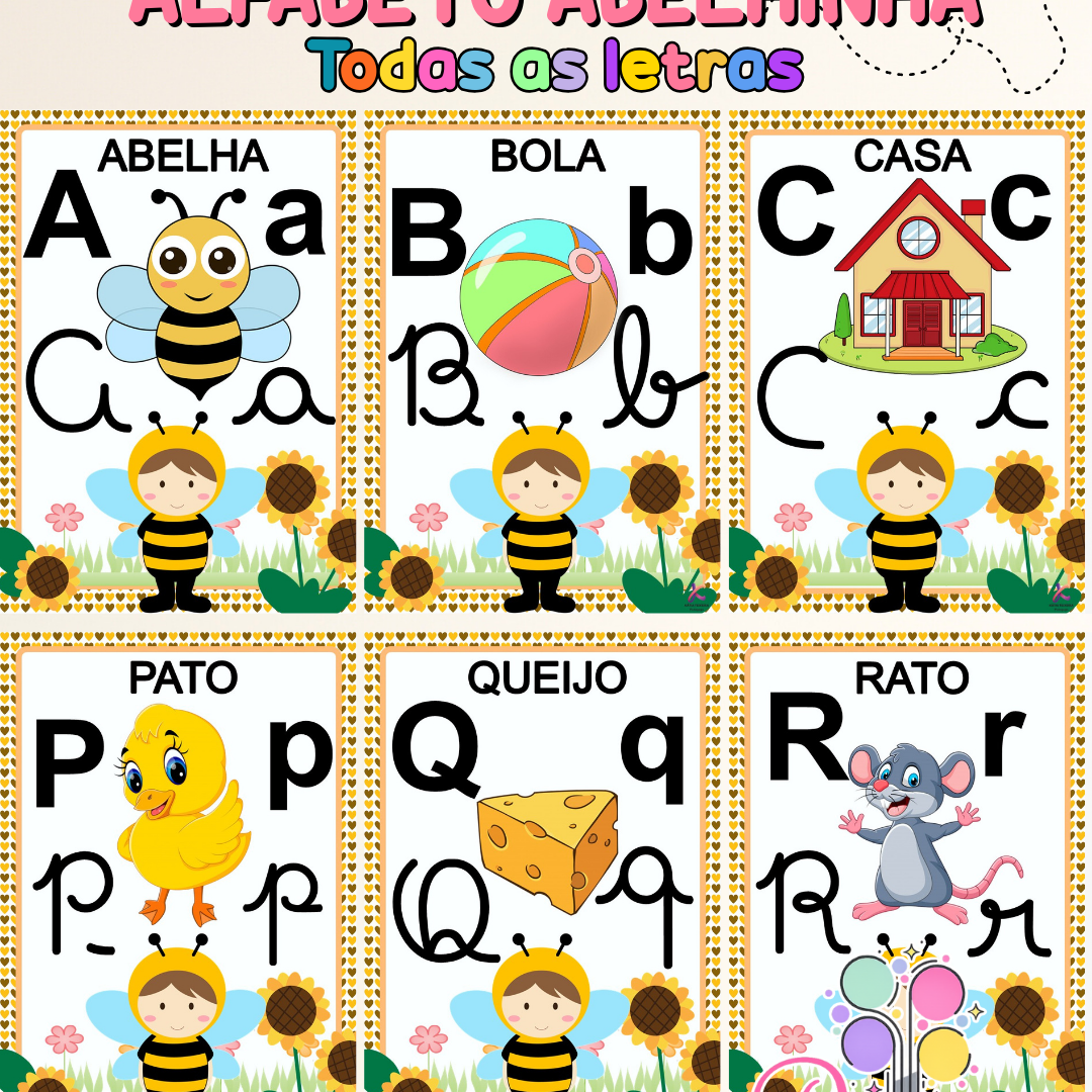 Alfabeto Ilustrado 4 Tipos de Letras  Abelhinha