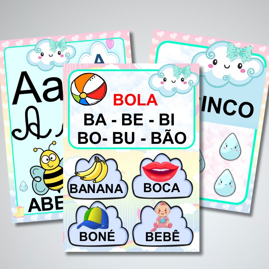Kit Alfabeto + Silabário e Números Minas Chuva de Amor